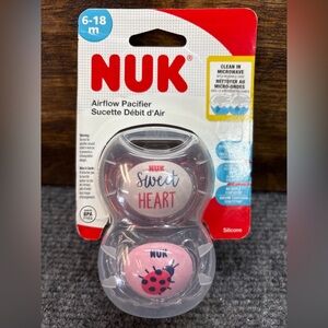 2 Pack Nuk Baby Airflow Pacifier Sweetheart  and Ladybug 6-18 Months Silicone